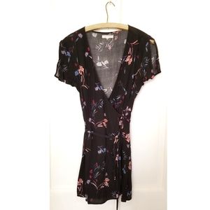 Black Floral Wrap Dress